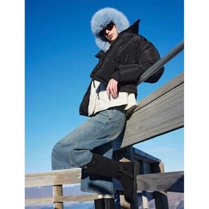 VIVAIA‎ Wool Biker Boots with Round Toe and Mid-Height Sole Black EU/43 US/11